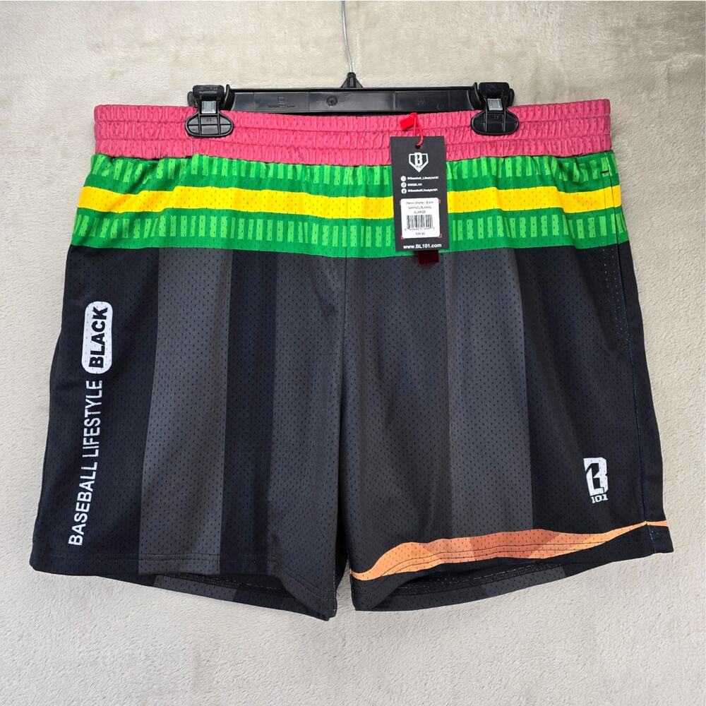 Baseball Lifestyle 101 Pencil Shorts Men’s XL Black Mesh Drawstring NWT